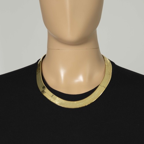 16mm Bold Herringbone Chain Necklace 14K Yellow Gold Plated Sterling Silver 925 - Picture 7 of 9
