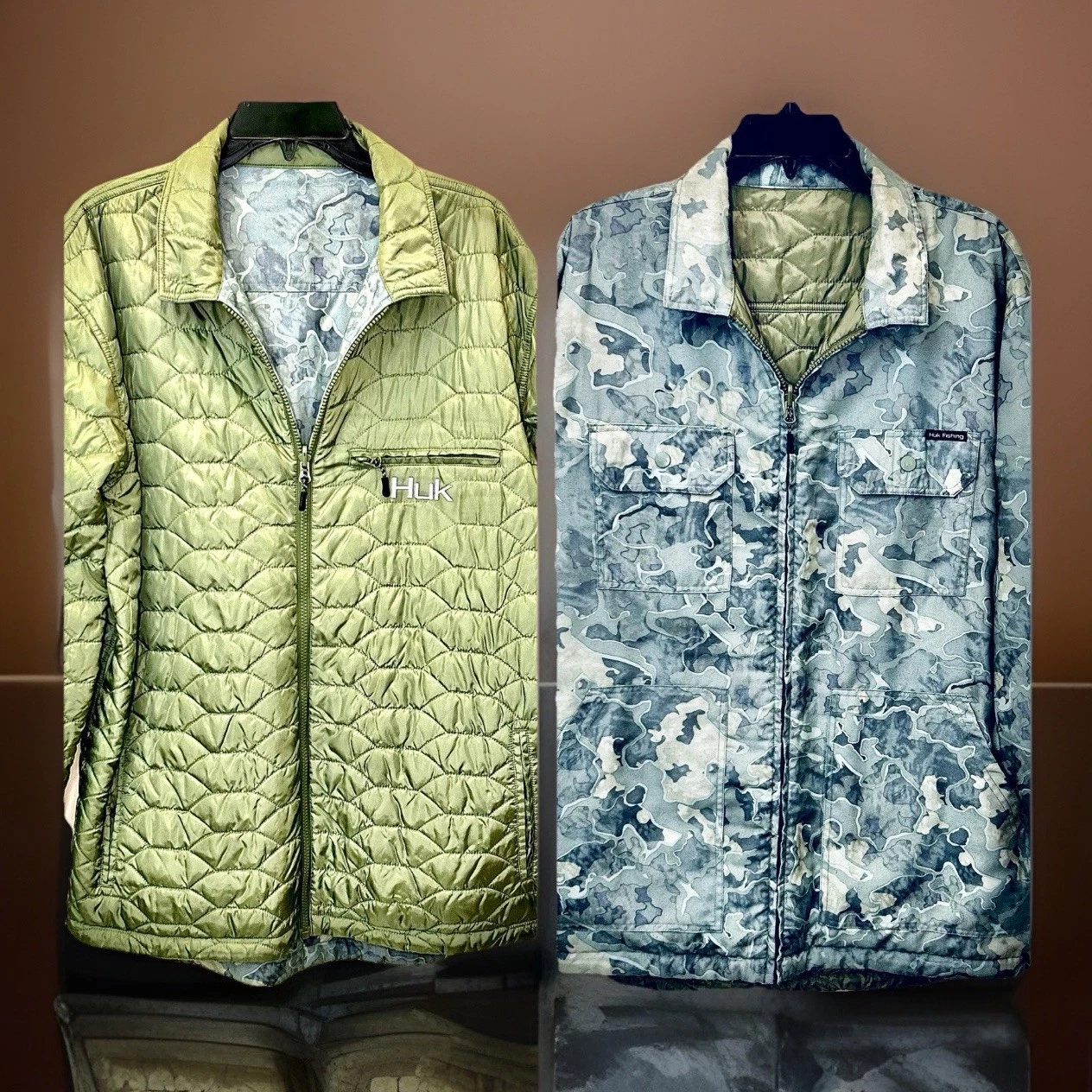 HUK Ballast Reversible Jacket Mens Large Quilted Fishing Water Resistant Outdoor