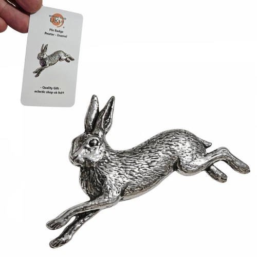 Running Hare Pewter Pin Badge Wildlife Brooch Lunar Nature Gift UK