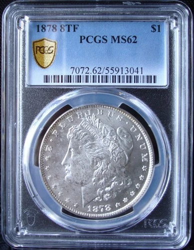 1878 8TF Morgan Silver Dollar - PCGS MS 62 - Gold Shield