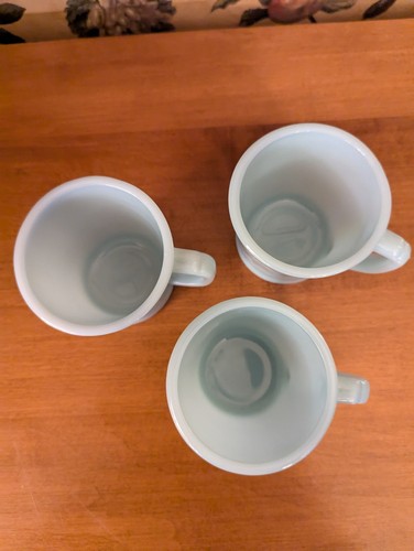 3-VINTAGE FIRE-KING DELPHITE BLUE D HANDLE MUGS 8OZ - Picture 2 of 5