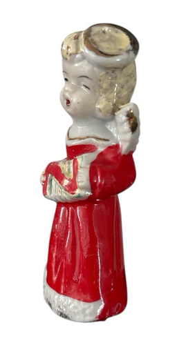 Vintage Weihnachten blonder Engel Chor spielt Musik Akkordeon rotes Kleid Figur - Bild 2 von 12