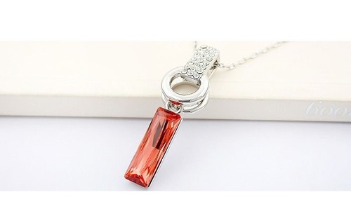 18K WHITE GOLD GP Made With SWAROVSKI CRYSTAL Dangle Rectangle NECKLACE - Picture 2 of 5