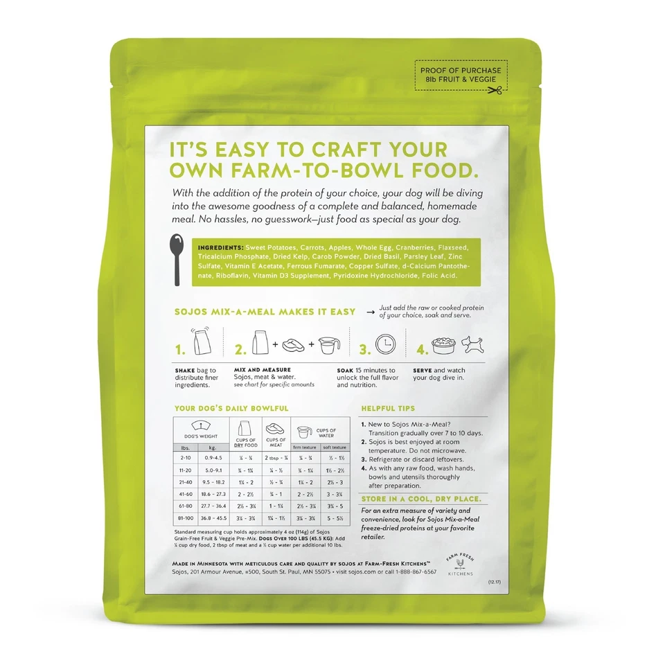 Comida para perros Sojos Mix-A-Meal premezcla de frutas y verduras sin granos, bolsa de 8 libras Foto 2 de 4