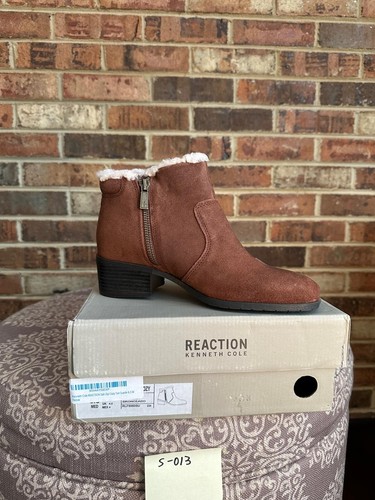 Kenneth Cole Reaction Womens Salt Zip Cozy Lined Ankle Boot Fur Trim Brown 6.5M - Picture 6 of 6
