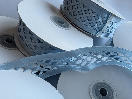 JOB LOT: 8 rolls of satin lattice ribbon 39mm wide ice blue 25metres on roll - Picture 5 of 5