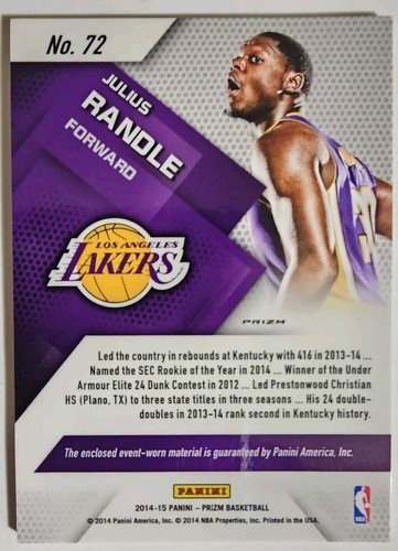 2014-15 PANINI PRIZM JULIUS RANDLE RC JERSEY BLUE MOJO ROOKIE LAKERS - Picture 2 of 2