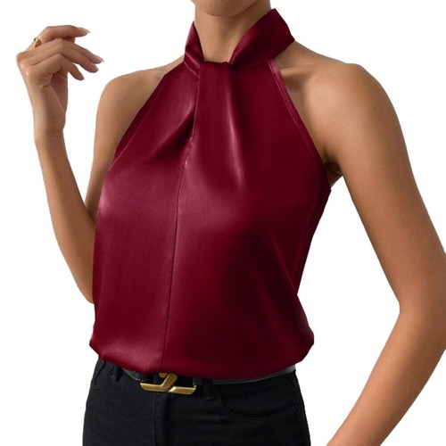 Ärmellose Oberteile Weste Tanktops Neckholder-T-Shirts Solides Sommer-Top ≌ - Picture 3 of 29