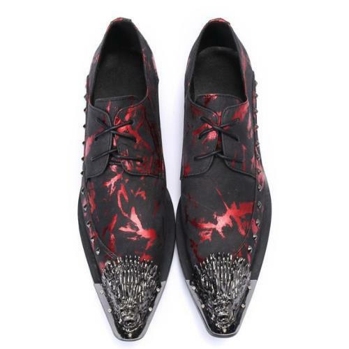 Hombres Moda Metal Decoración Puntera Puntera Puntiaguda Remache Con Cordones Cuero Zapatos Vestido de Fiesta DIA - Imagen 1 de 14