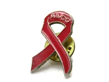 MADD Lettered Red Ribbon Pin Gold Tone