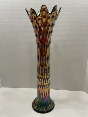 Fenton Rustic Hobnail  Carnival Glass Mid Size Vase Amethyst 17” Antique