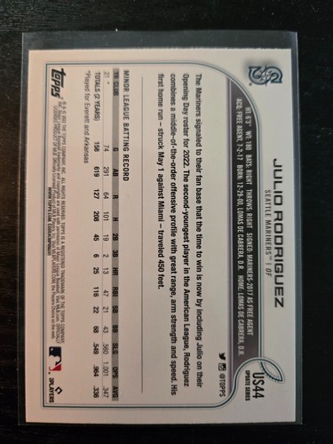 2022 Topps Update #US44 Julio Rodriguez Seattle Mariners Rookie C - Picture 2 of 2