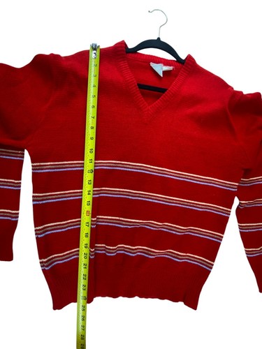 Montgomery Ward Pullover Damen XL rot gestreift Acryl V-Ausschnitt Vintage Pulli - Bild 3 von 5