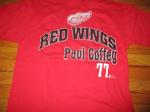 Older Red 1996 DETROIT RED WINGS #77 PAUL COFFEY Jersey T Shirt Large HOF - Picture 1 of 3