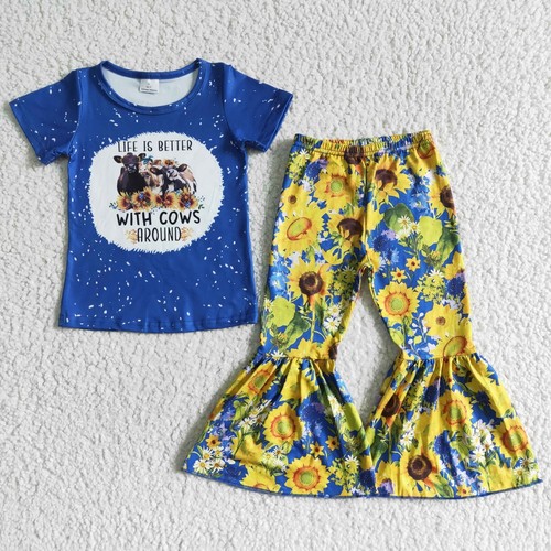Boutique Toddler Girls Country Western Short Top and Bell Bottom Pants Set - Picture 4 of 8