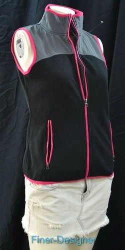 HEAD Women's Snow Sweater FLEECE stretch Vest Black hot pink full zip top XS NEW - Picture 1 of 7