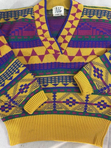 Pullover vintage Nils taglia media misto lana scollo a V maglione sci retrò anni 80 - Foto 1 di 7