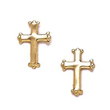 14K Solid Yellow Gold 7x10MM Cross Stud Earrings Push Back ER-ST34