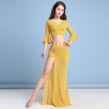 Horn Sleeves BellyDance Sequin Set 3 Pieces Top Skirt Belly Belt Beads Waistband