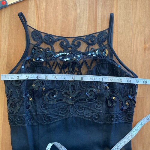 Vintage 90s Y2K Cache Evening Dress Black Sheer Mesh Sequined Embroidered Size 6 - Picture 21 of 24