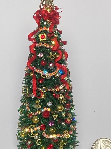 OOAK Rhinestone & Silk Bow Christmas Tree 4.75" Tree 1:12 Dollhouse Miniature - Picture 13 of 18