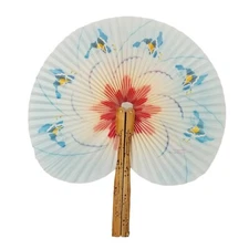 Vintage  Foldout Hand Fan Round Birds Blue Republic of China