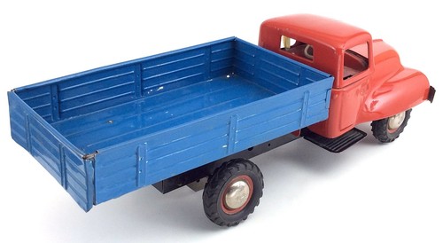 Vintage Mid 1900 Pressed Steel Friction Working Powered Red Blue Dump Truck H976 - Picture 5 of 12