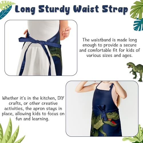 2Pcs Kid Apron And Chef Hat Set, Adjustable Children Kitchen Apron, Dinosaur - Picture 4 of 7