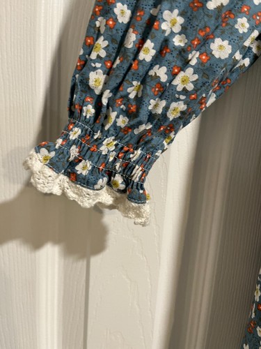 Scarlet Darkness Dress Girls Size 10/11 Blue Floral Pioneer Colonial Prairie - Picture 3 of 6