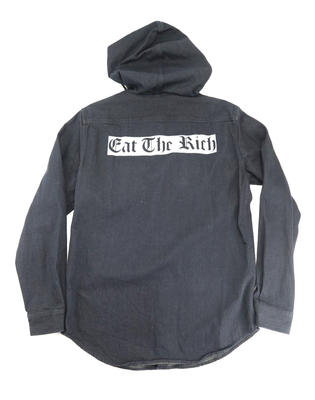 Supreme Eat the Rich Denim Hooded Shirt FW14 Size Medium Light 