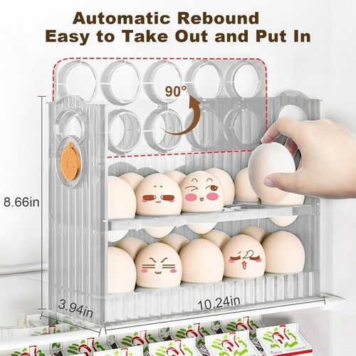 3 Tiers Egg Holder Fresh Egg Dispenser Eggs Storage Container 30 Eggs w/Timers - Picture 3 of 9