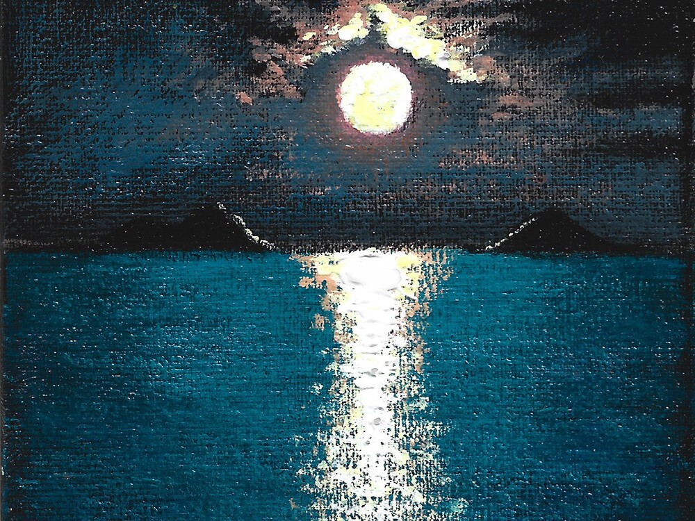 ORIGINAL Oil Painting Handmade Arseni ~ MOON 6" X 4" NO FRAME Art USA - Photo 6 sur 11