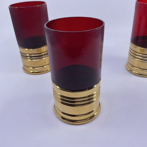 Set Of 3 Trader Vic's Imperial Glass Red Gold Sure Shot Shotgun Shells Glasses - Picture 8 of 16