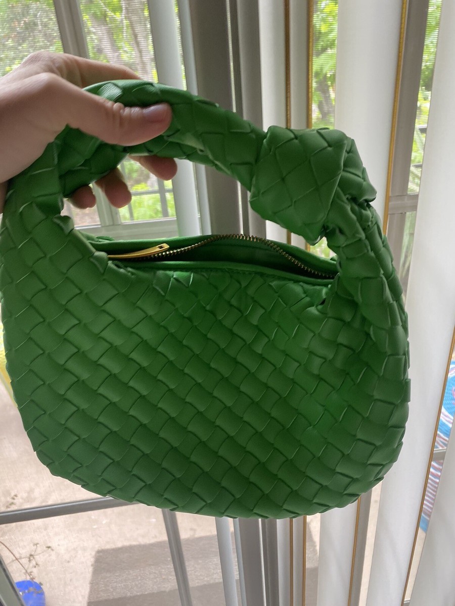 Jodie Hobo Intrecciato Woven Mini Green Clutch, Purse, Hobo