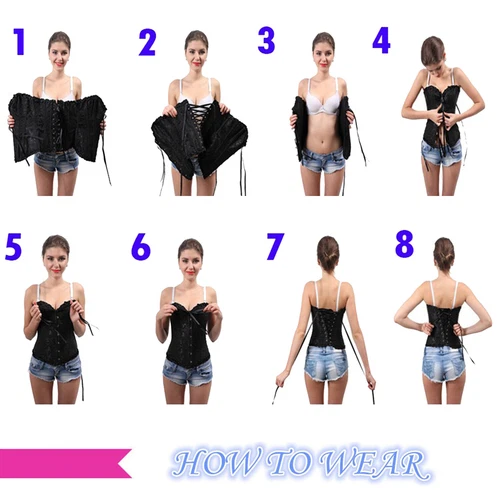 Women Black Overbust Boned Corset Burlesque Basque Top Lace-Up Costume Size 6-24 - Picture 7 of 37