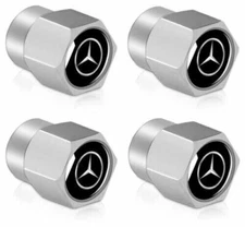 4 Silver Alloy Tire Air Valve Stem Cap Fits Most Mercedes Cars Wagons & SUVs