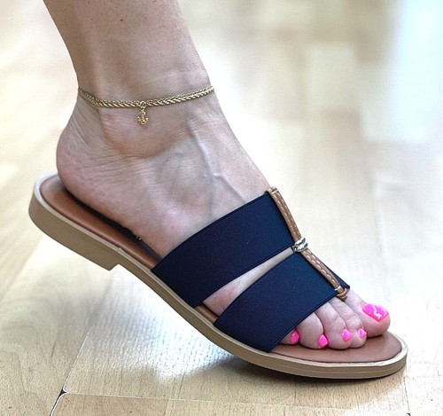 Italian Shoemakers Humie Navy Slip On Thong Flat Sandal