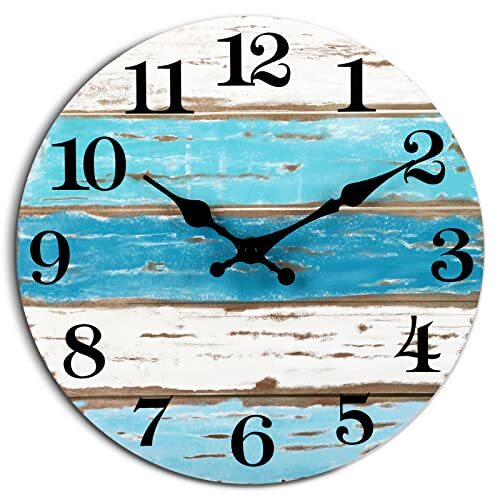Wall Clock Beach Themed Blue Wall Clocks Battery Operated Silent Nonticking Vint - Picture 1 of 7