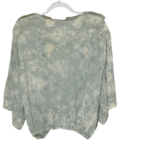 Young Fabulous & Broke Tia Eyelet Tie Dye Faux Wrap Top In Aqua Wash sz Small - Picture 6 of 8