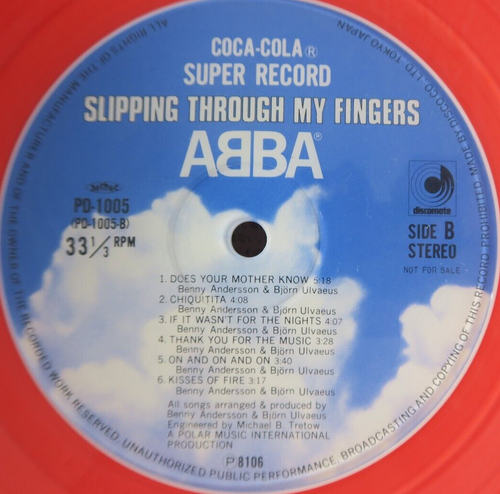MINT ABBA Slipping Through My Fingers Japan Promo Red vinyl 12'' Lp 1981 Coke - Picture 6 of 7
