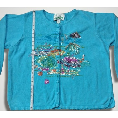Quacker Factory Sequined Beach Motif Cardigan Blue Size 2X - Picture 7 of 8