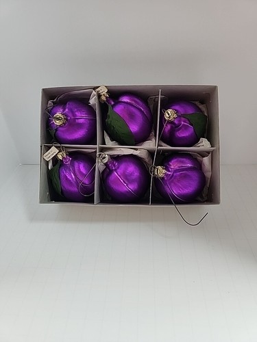 Vintage mundgeblasenes Glas Weihnachten Pflaume Ornamente DEUTSCHLAND 2,5" Schachtel mit 6 lila