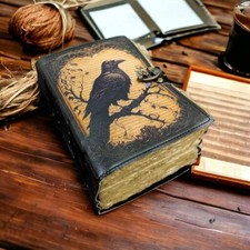 Gothic raven leather journal crow notebook with lock witchy grimoire sketchbook
