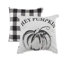 2pk Fall Double Sided Buffalo Check Pumpkin Square Throw Pillow Cover 17.5in