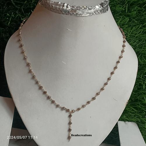 Chocolate Moonstone Rosary Beads Chain Necklace Gift for Her - Picture 2 of 6