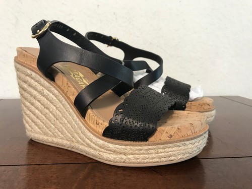 Salvatore Ferragamo "Gioela" Damen Keilsandale schwarz Leder Größe 8 Italien - Bild 3 von 12