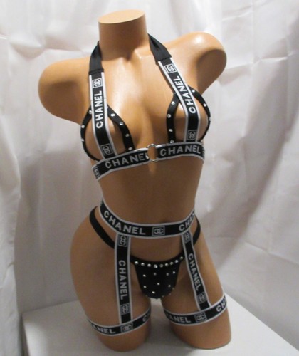 exotic dancewear chap set brand new never worn BLACK AN WHITE - Picture 1 of 2