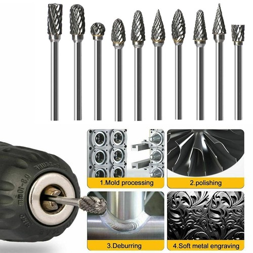 10pcs 6mm Head Tungsten Steel Carbide Rotary Burr Bur Die Grinder Bit + Case Set - Picture 4 of 14