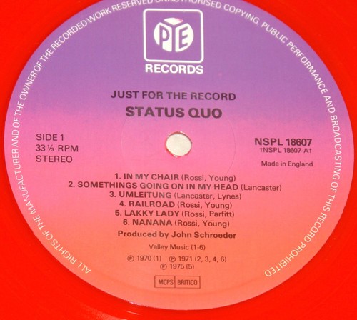STATUS QUO JUST FOR THE RECORD FULLY HAND SIGNED RED VINYL LP UACC DEALER - Picture 9 of 11