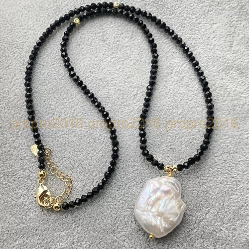 Collar colgante de perlas barrocas de agua dulce blancas naturales espinela negra de 3 mm 14-36"" - Imagen 7 de 20